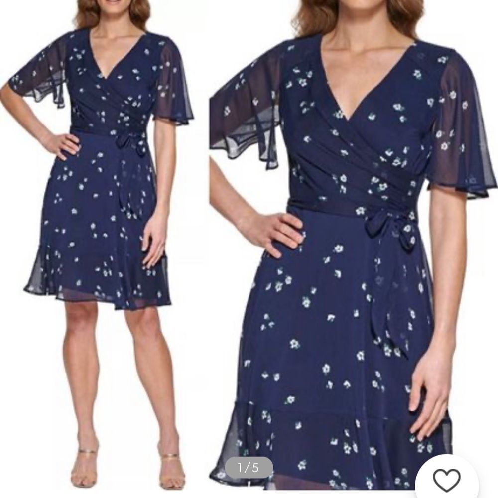 DKNY / Floral Faux Wrap Dress